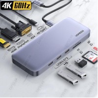 Bộ chuyển  USB Type-C 11 in 1  HDMI/Displayport 4K@60Hz + VGA (Hỗ trợ xuất hình đồng loạt HDMI/ DP/ VGA) Ugreen 70305
